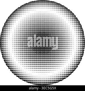 Concentric circle with polka dot texture. Round shape with noise, mosaic or grain comic cartoon visual effect isolated on white background. Vector graphic illustration. Stock Vector