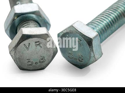 construction bolts close-up on a white isolated background Stock Photo