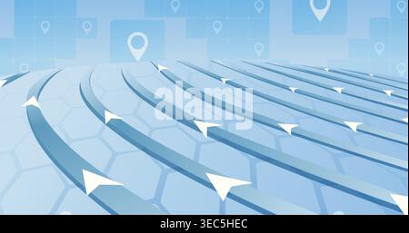Overlay of roads with leading to specific goal points and gps tracking. Abstract roads, gradient lines intersect in various directions. Vector Stock Vector