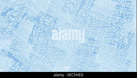 Map of large city with roads streets and on full canvas. Gradient grid in form of rectangles on top of the city. Map of city in blue and white colors Stock Vector