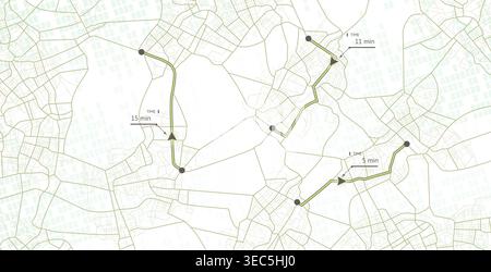Online tracking on the map of several cars. Different routes on the city roads. Location in real time. Vector illustration Stock Vector