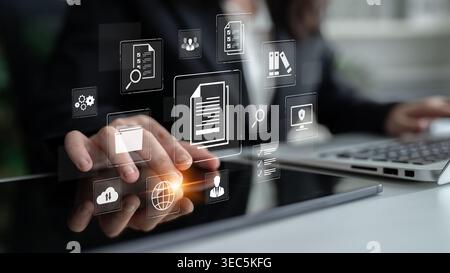 A comprehensive document management system for corporate data. This includes secure file storage, team collaboration, and compliance checks for all Stock Photo