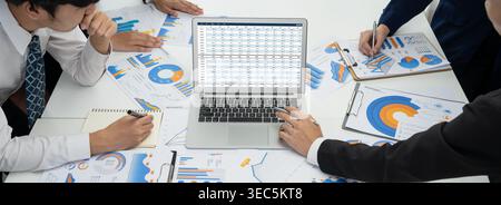 Accounting software on computer screen showing financial statement spreadsheets and account balance of corporate business offer accountant a fine Stock Photo
