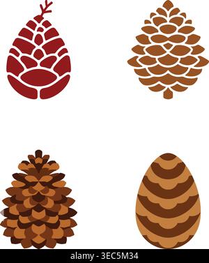 A natural themed illustration set showcasing different styles of pine cones Stock Vector