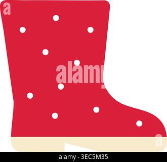 Simple illustration of a red rain boot decorated with small white polka dots and a light colored sole. Stock Vector