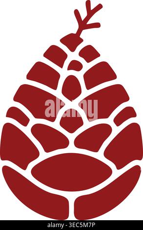 Simple illustration of a red stylized pine cone with layered scales and a small twig stem. Stock Vector
