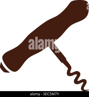 Simple illustration of a brown handheld corkscrew opener with a curved handle and visible spiral screw. Stock Vector