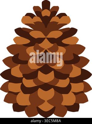 Simple illustration of a dark brown pine cone with many layered scales and a compact full shape. Stock Vector