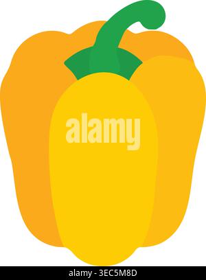 Simple illustration of a bright yellow bell pepper with a curved green stem and smooth body. Stock Vector