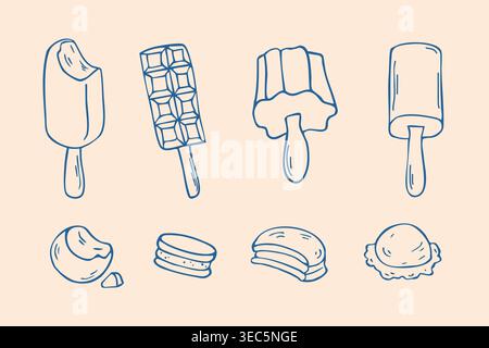 Hand drawn doodle Ice cream bars and sweet snacks set Stock Vector