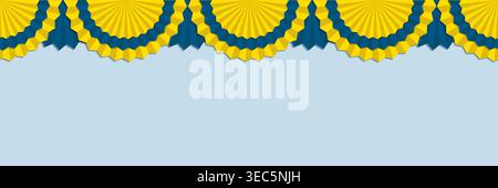 Bold ukrainian ribbon banner with layered folds and rosette clusters forming a strong border. A patriotic graphic element for posters and holiday Stock Vector