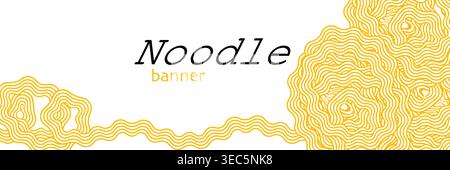 Yellow ramen soup texture banner template. Asian instant noodle, pasta or spaghetti. Japanese, Chinese wavy design. Background abstract food Stock Vector