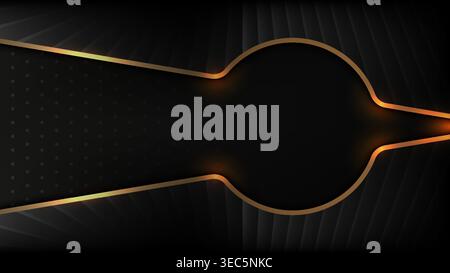 sleek luxury background with dark metallic layers and glowing golden curves for high end tech branding and sophisticated corporate web banner projects Stock Vector