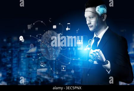 AI-assisted visualization of global communication network, showing data exchange, global connection, digital interaction, and communication network Stock Photo