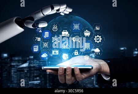 AI data analytics delivers predictive insights, real-time modeling, and business intelligence for data-driven decision-making in digital enterprises Stock Photo