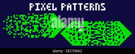 Two pixel art green arrow form patterns. Stock Vector