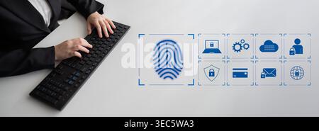 System for safeguarding digital identity using fingerprint authentication, encryption, and secure access protocols across cloud, device, and personal Stock Photo
