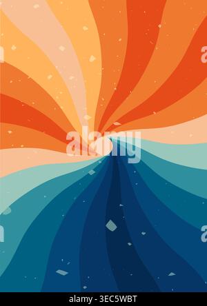 Blue and yellow sun shape textured groovy poster. Stock Vector