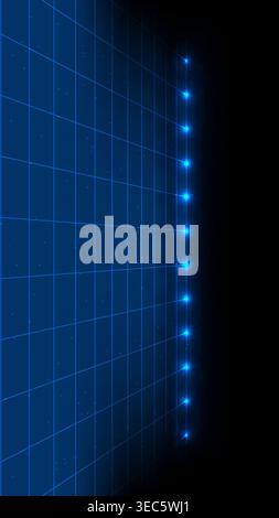 Futuristic perspective grid with glowing blue light points on a dark background for technology design Stock Vector