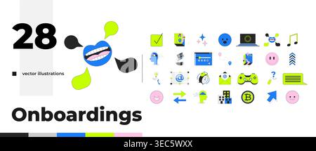 Digital and business neo-brutalism cartoon flat illustrations mega bundle Stock Vector