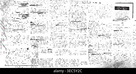 Old newspaper pattern with abstract text on white background. Vector realistic illustration of vintage newsprint texture, old magazine or book page with illegible letters, seamless backdrop for poster Stock Vector