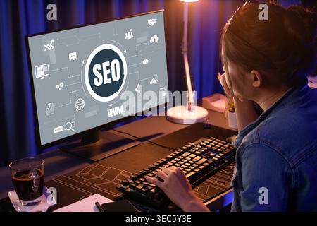SEO search engine optimization for brisk e-commerce and online retail business showing on computer screen Stock Photo