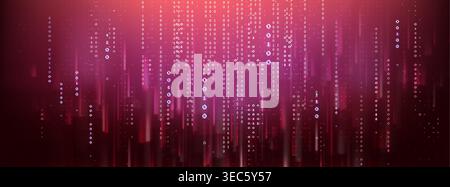 Red binary code background with cyber breach data matrix. Digital hacker attack warning with streaming numbers and malware threat elements. Technology security concept with dark futuristic design. Stock Vector