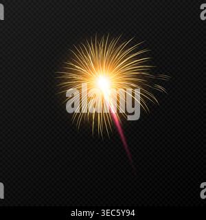 Golden sparkler firework burst with bright trailing flare on a dark transparent background, evoking celebration, festivity, excitement and night-time Stock Vector