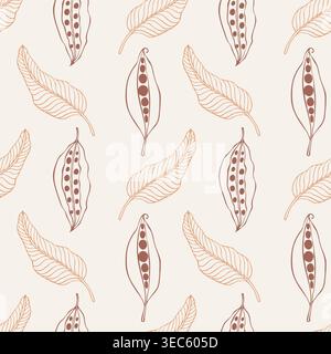 hand drawn seamless botanical pattern with stylized leaves and seed pods in terracotta tones for autumn textiles, eco-friendly packaging, and nursery Stock Vector