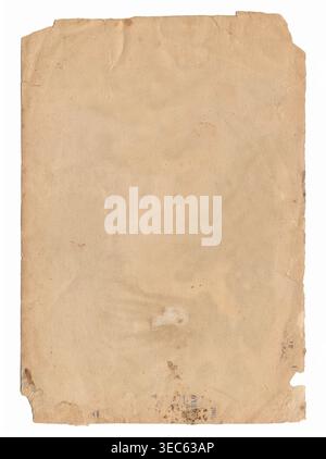 Vintage background of old ancient torn paper texture with spots. Old paper as background. Interesting texture of old yellowed paper slightly damaged Stock Photo