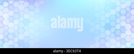 Blue abstract background with hexagonal pattern and geometric structure, vector illustration. Futuristic banner with gradient and glowing hexagons, scientific research and biomedical chemistry concept Stock Vector
