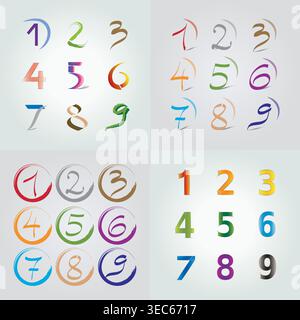 Set of Icons and Logo Elements Numbers Digits 1 to 9 - Multicolored Vector Stock Vector