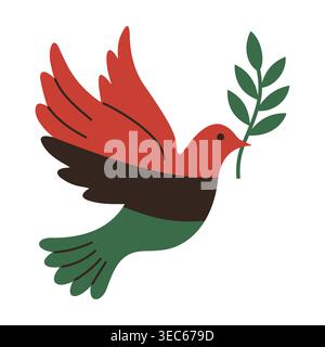 Pan-African colored peace dove with an olive branch. Juneteenth vector illustration Stock Vector