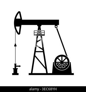 Industrial oil well pumpjack silhouette vector illustration isolated on white background Stock Vector