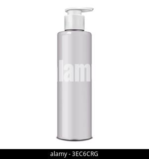 Cosmetic bottle with pump dispenser, realistic mockup. Beauty product container isolated on white background, vector mock-up. Template for design Stock Vector