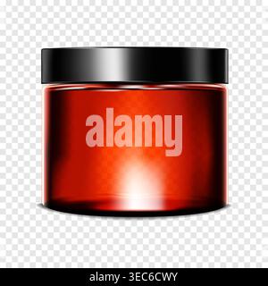 Empty clear cosmetic jar with lid on transparent background, realistic mockup. Round container with screw cap. Beauty product packaging vector mock-up Stock Vector