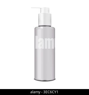 Cosmetic bottle with pump dispenser, realistic mockup. Beauty product container with fine tip applicator cap isolated on white, vector mock-up Stock Vector
