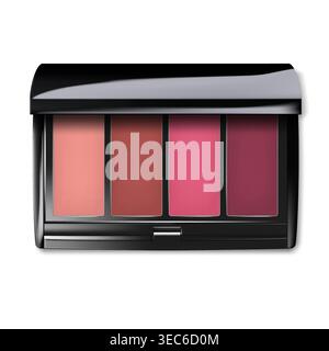 Make-up palette container. Color compact eyeshadow or blush kit. Open makeup cosmetic case. Realistic vector illustration Stock Vector