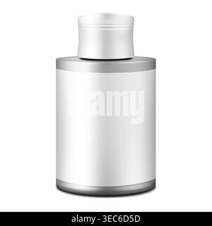 Blank bottle with empty white label vector mockup. Cosmetic, medical product packaging container mock-up. Template for design Stock Vector