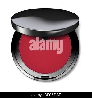 Make-up powder blush open round container. Open compact makeup blusher case top view Stock Vector