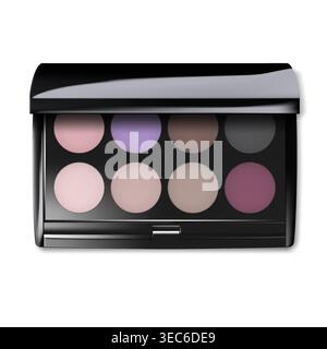 Makeup color eyeshadow palette. Open make-up eye shadow kit container top view. Realistic vector illustration Stock Vector