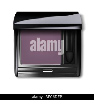 Make-up single color eyeshadow with applicator. Open makeup eye shadow container top view Stock Vector