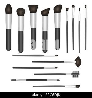 Makeup brush kit, vector illustration. Make-up brushes isolated on white background Stock Vector
