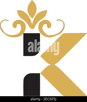 Luxury Floral Letter K Logo Design in Gold and Black, Elegant Monogram Branding Icon for Beauty, Fashion, Boutique and Premium Brands luxury brand art Stock Vector