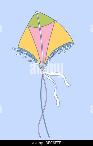Classic colorful kite with decorative white strings. Stock Vector