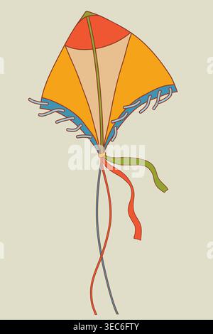 Vintage Flying Kite Illustration in Retro Colors Stock Vector