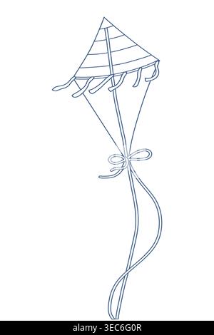 Triangular striped kite line art illustration. Stock Vector