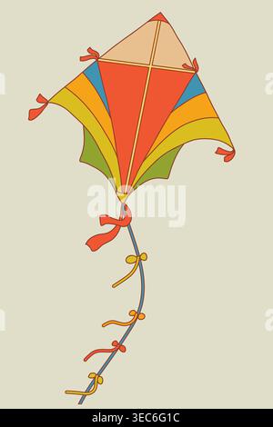 Bright orange and yellow kite in retro style. Stock Vector