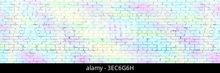 Painted shabby brick wall wide panoramic texture. Old brickwork panorama pastel colors. Long light background Stock Photo