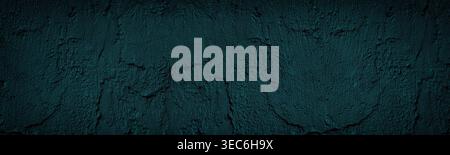 Neon blue wall rough wide texture. Cement drips dark grunge widescreen background Stock Photo